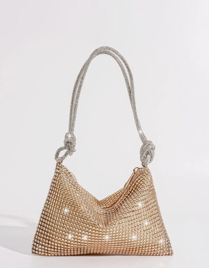 Shiny Champagne Rhinestone Handheld Evening Bag - Spunkz