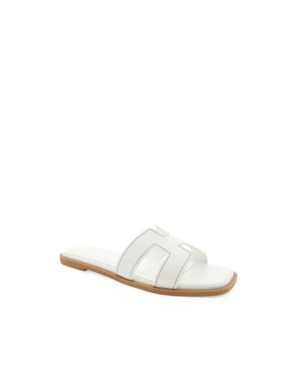 Spunkz Hania Iconic White "H" Cut-Out Flat Slides - Spunkz