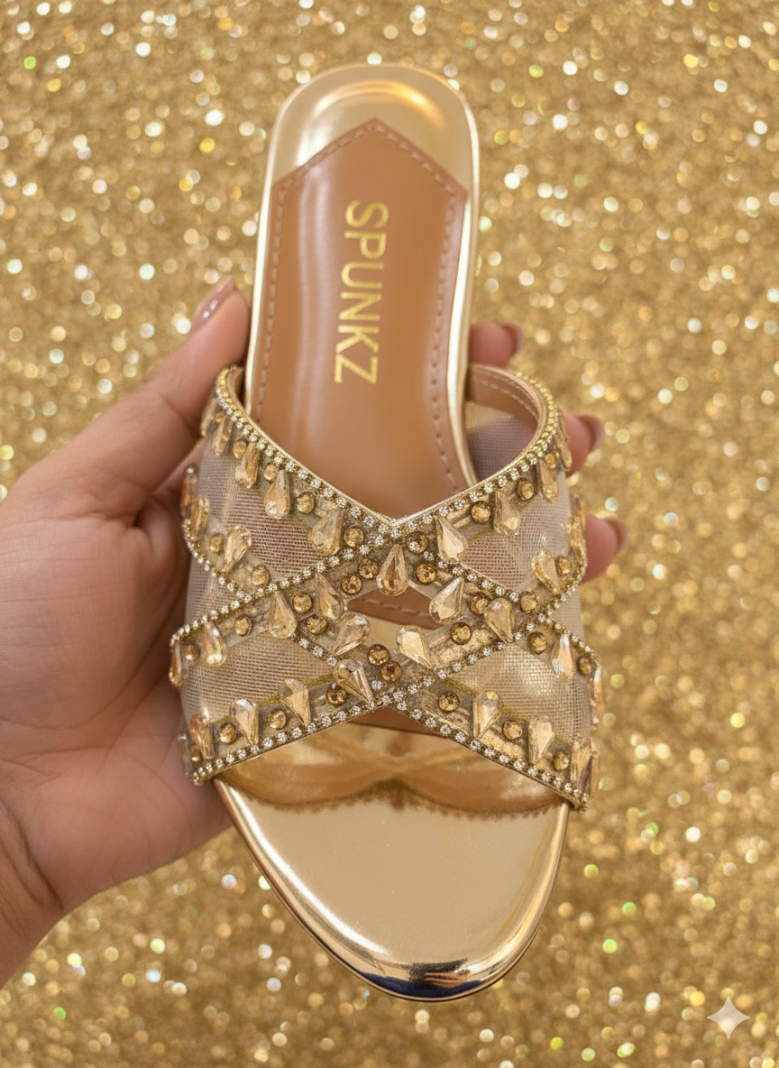 Sitara Gold Flat Slides