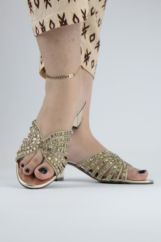 Aurian Stone Embellished Hand-Embroidered Block Heel Sandals - Spunkz