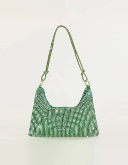 Dazzling Green Rhinestone Decor Hobo Bag