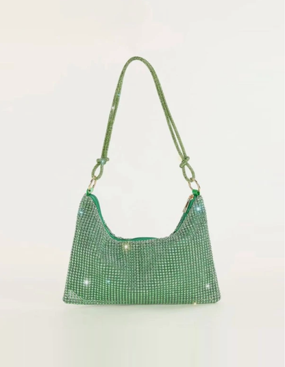 Dazzling Green Rhinestone Decor Hobo Bag - Spunkz