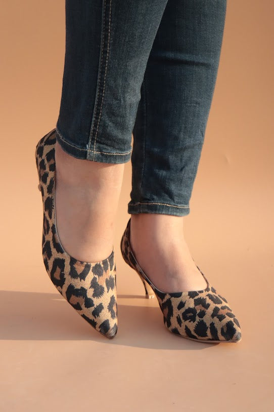 Zelda Leopard Print Pointed Toe Stiletto Heel Pumps