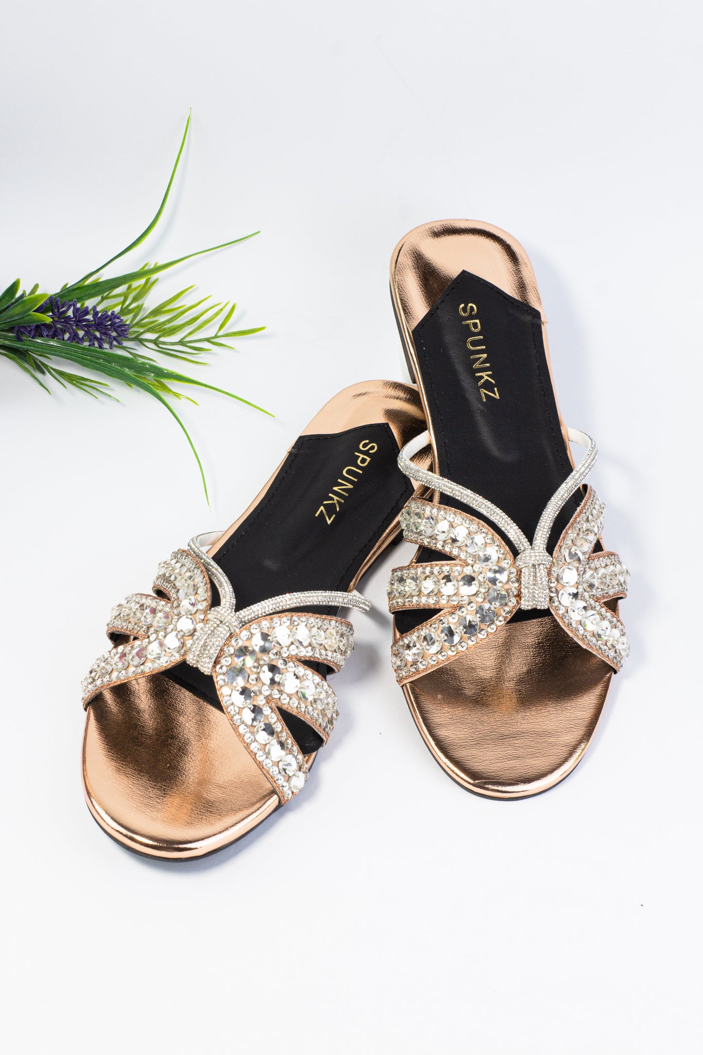 Natasha Strappy Rhinestones Slide Flats - Spunkz