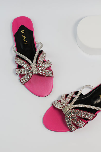 Norah Crystal Embellished Pink Slide Flats - Spunkz