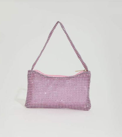 Pink Clutch Bag with Rhinestone Strap - Spunkz