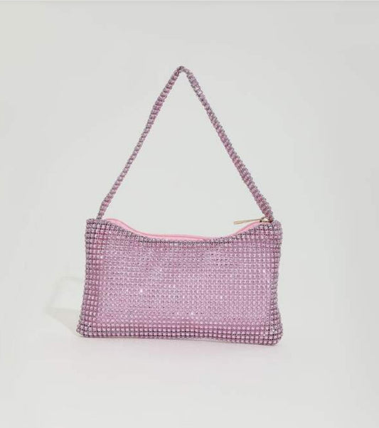 Pink Clutch Bag with Rhinestone Strap