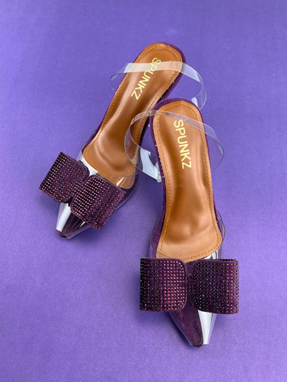 Purple Romeo Rhinestone Embellished Bow Slingback Heel - Spunkz