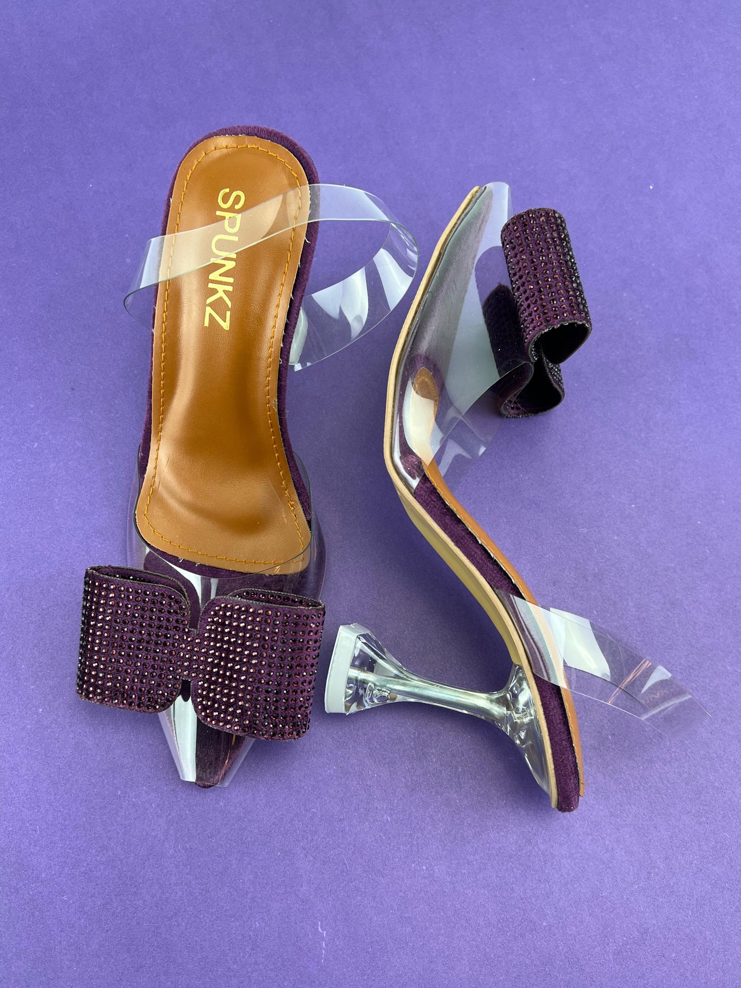 Purple Romeo Rhinestone Embellished Bow Slingback Heel - Spunkz