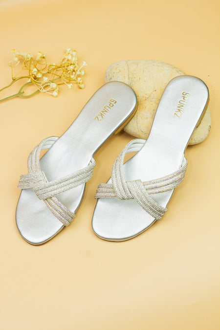 Strappy Knot Silver Flats - Spunkz