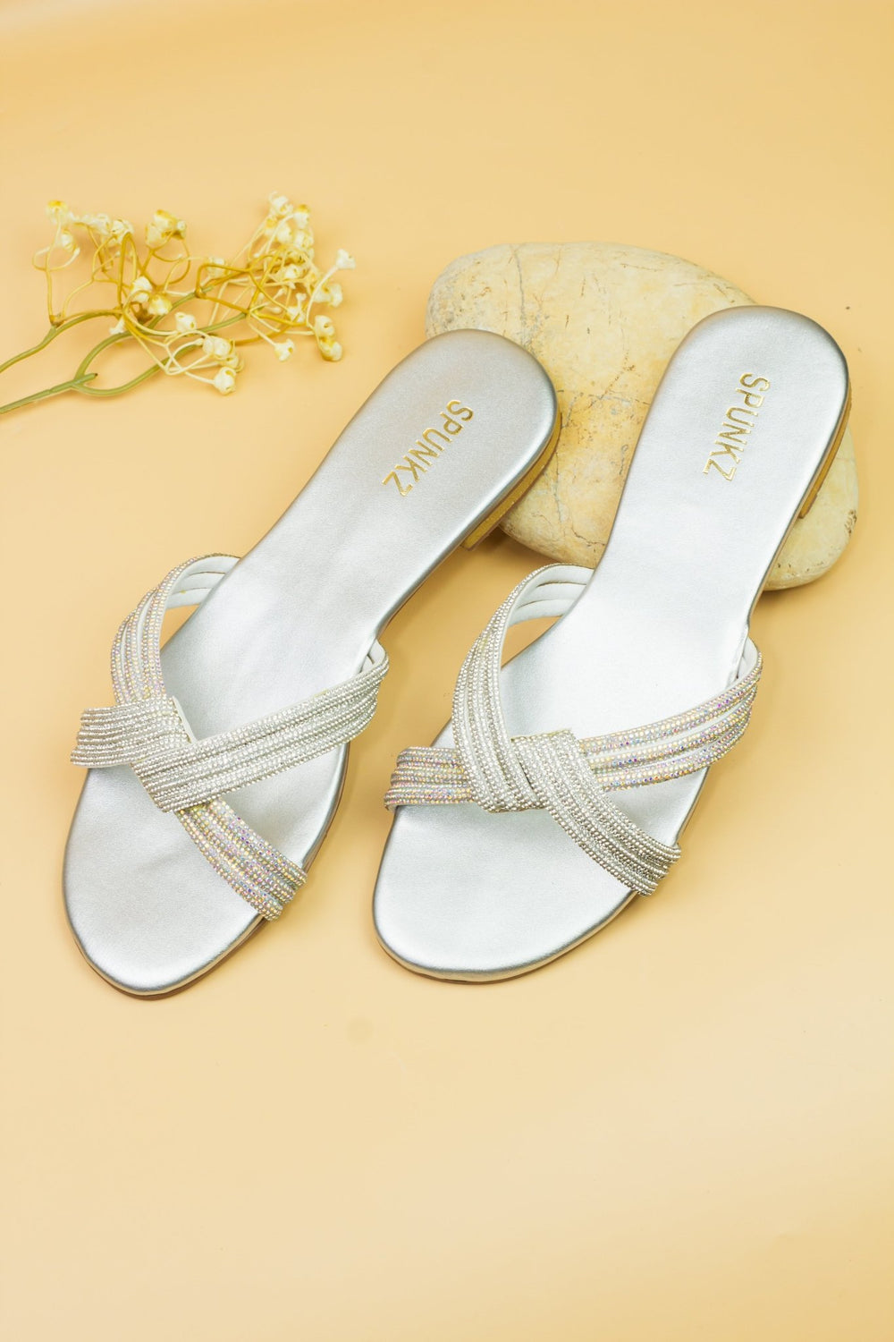 Strappy Knot Silver Flats - Spunkz