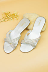 Strappy Knot Silver Flats - Spunkz
