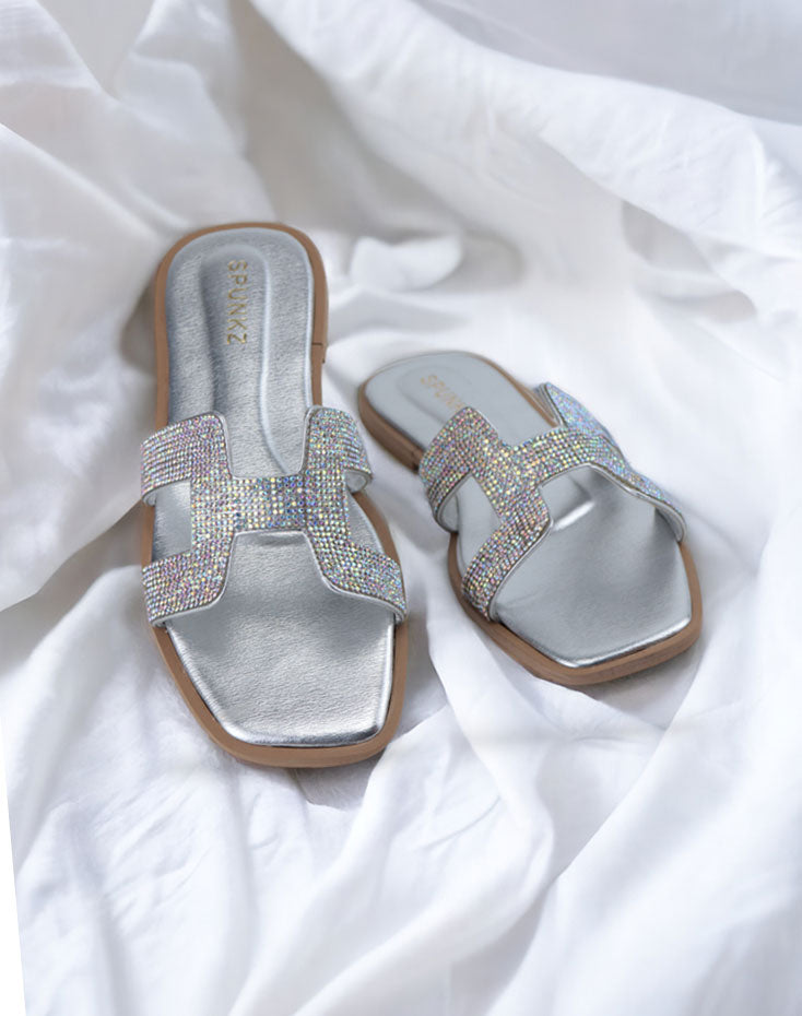 Spunkz Oran Silver Crystal Sandals - Spunkz