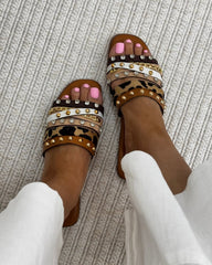 Leopard Strap Slippers (Brown) - Spunkz