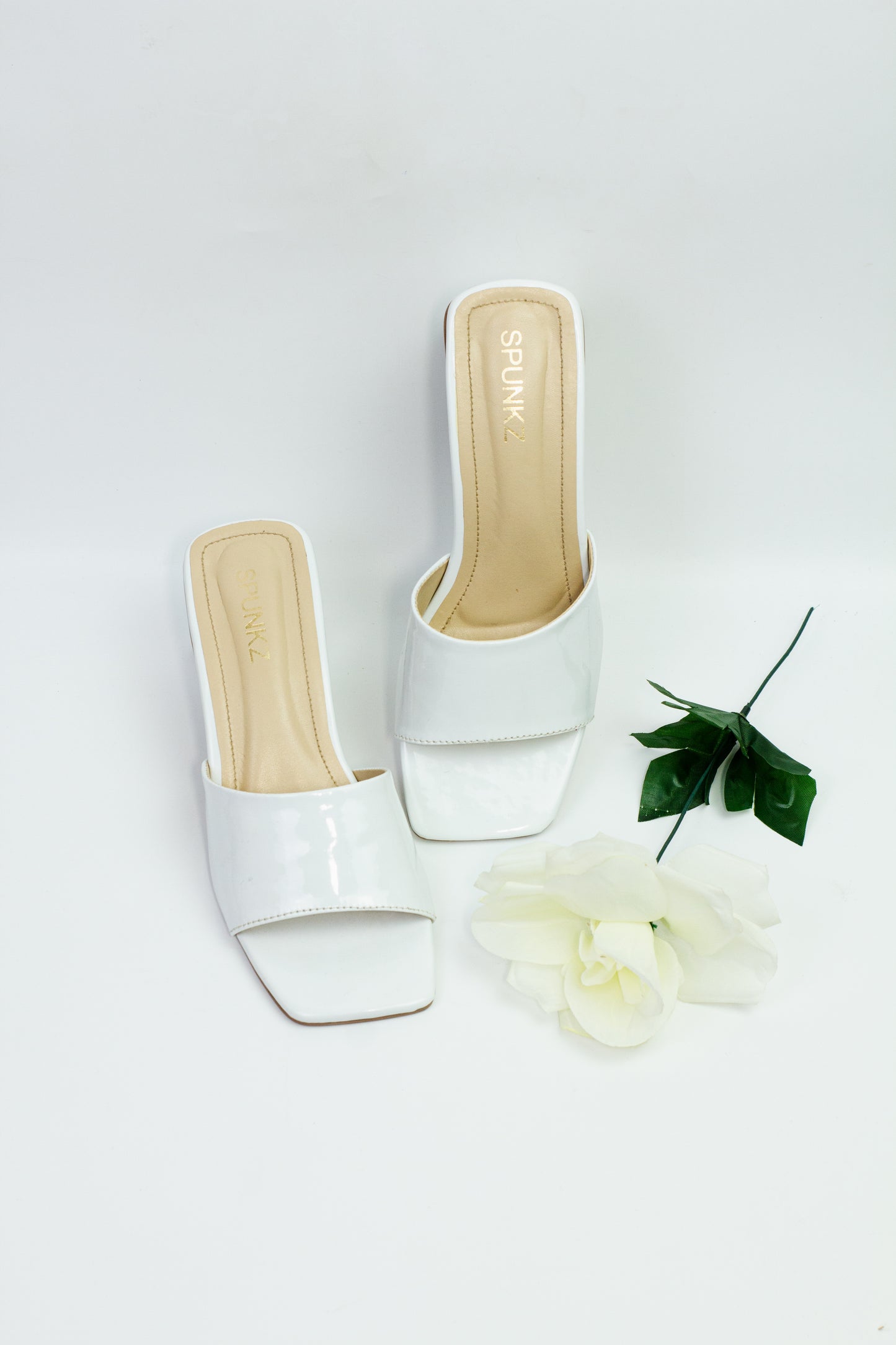 White Matte Leatherette Square Toe Slip-On Heels - Spunkz