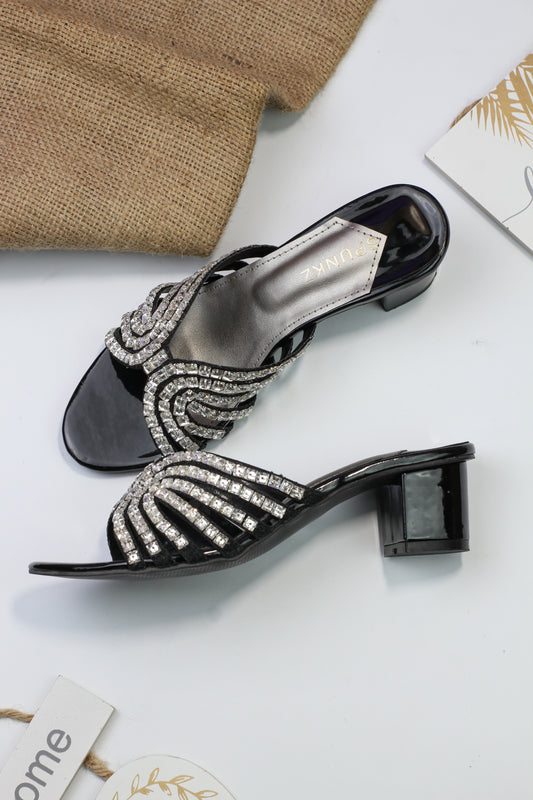 Stella Crystal Studded Straps Sandals in Black
