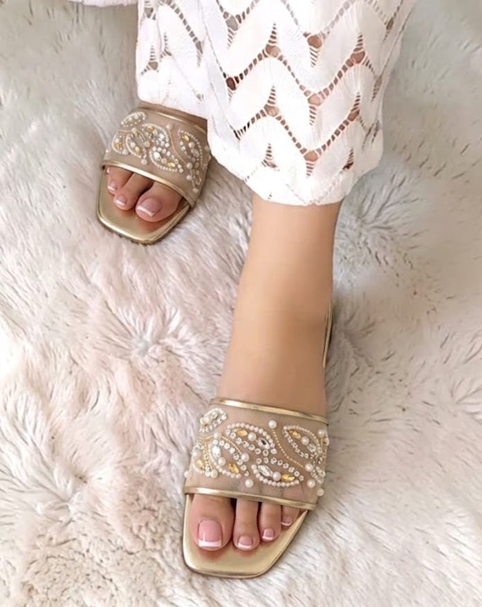 Tara Gold Flat Slippers 90030