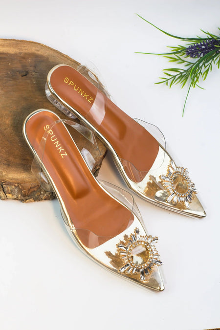 Cinderella Transparent Flats (Gold) - Spunkz