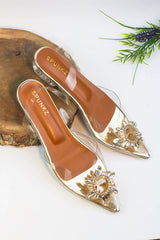 Cinderella Transparent Flats (Gold) - Spunkz