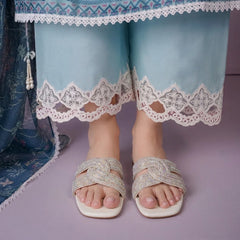 Diamanté White Flat Slides 90022