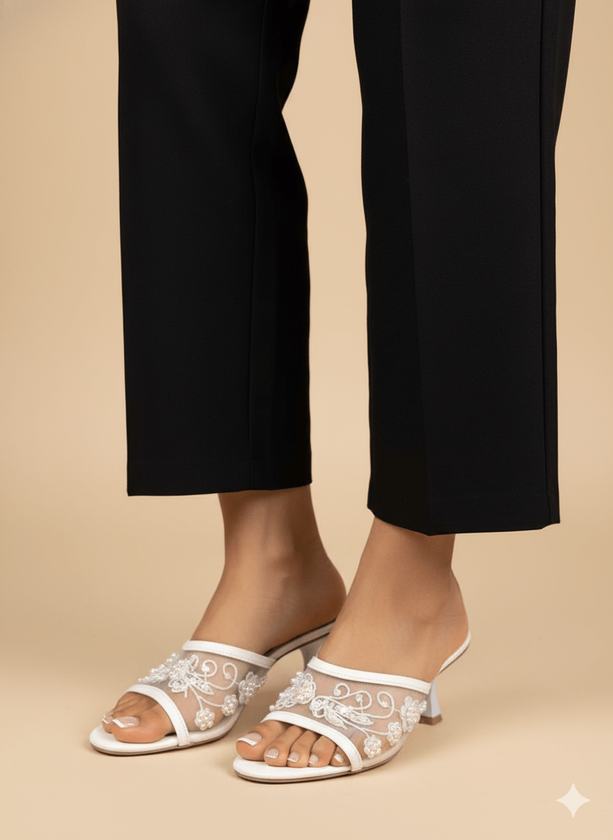 White Floral Mesh Sandals - Spunkz