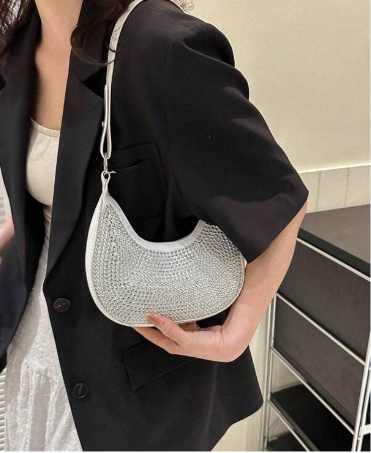 White Color Dinner Bag Elegant Rhinestone Evening Bag - Spunkz