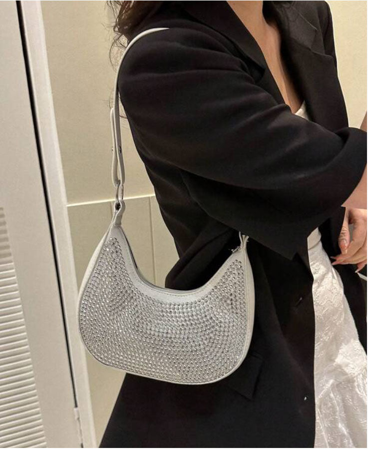 White Color Dinner Bag Elegant Rhinestone Evening Bag - Spunkz