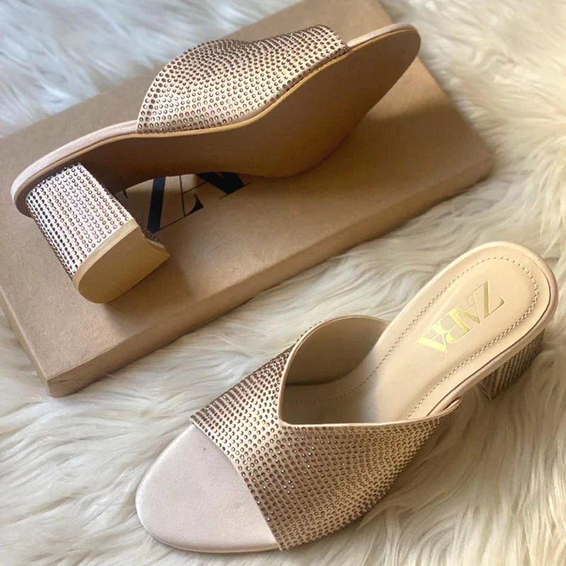 Rhinestone Mules Heeled Sandal 90376
