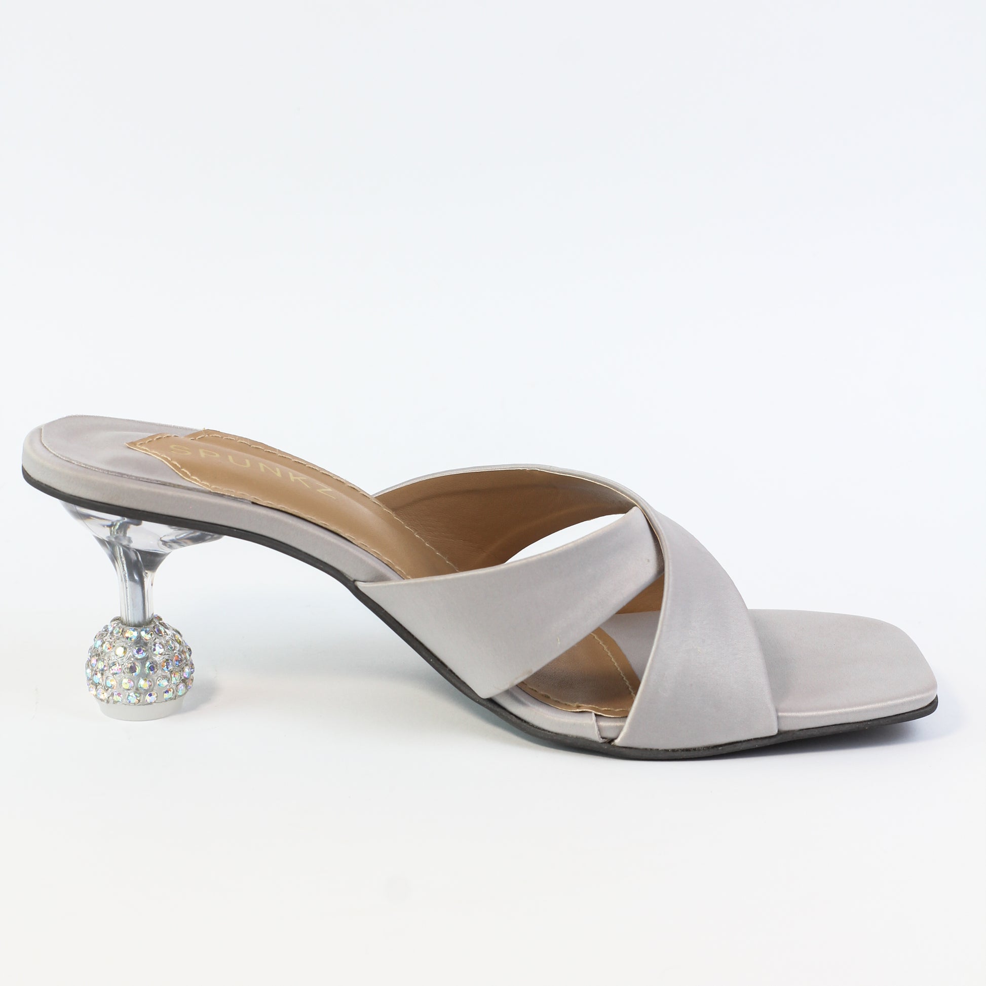 Yes Darling Crystal-Embellished Satin Mules in white - Spunkz