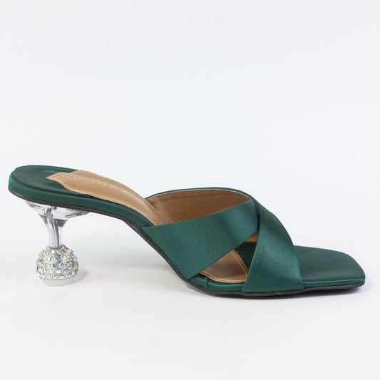 Yes Darling Love Mules in Green Satin - Spunkz