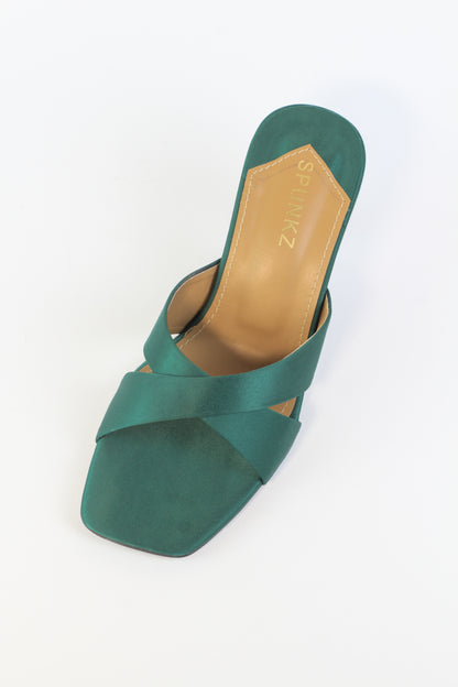 Yes Darling Love Mules in Green Satin - Spunkz