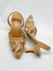 Nude Embellished Mesh Heels - Spunkz